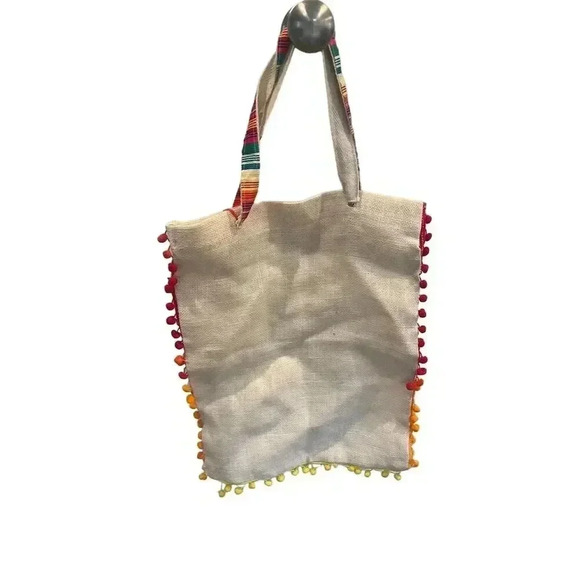 NWT Rungolee Women's Pom Pom Bag Pink Multi Canvas Tote Bag - Picture 2 of 12